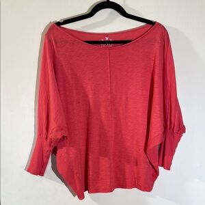 Velvet Oversized Coral Dolman Coral Pink 100% Cotton Sleeve Blouse Size Small